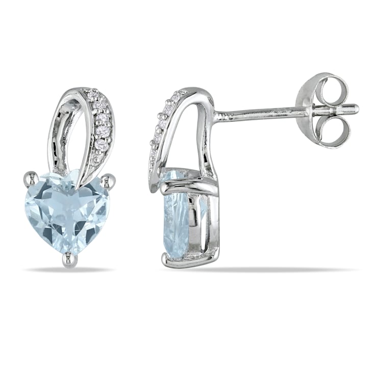 1 1/3 CT TGW Aquamarine and Diamond Accent Swirl Earrings in Sterling Silver