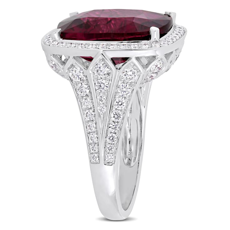 11 7/8 CT TGW Pink Tourmaline and 1 3/8 CT TW Diamond Halo Cocktail Ring
in 14K White Gold