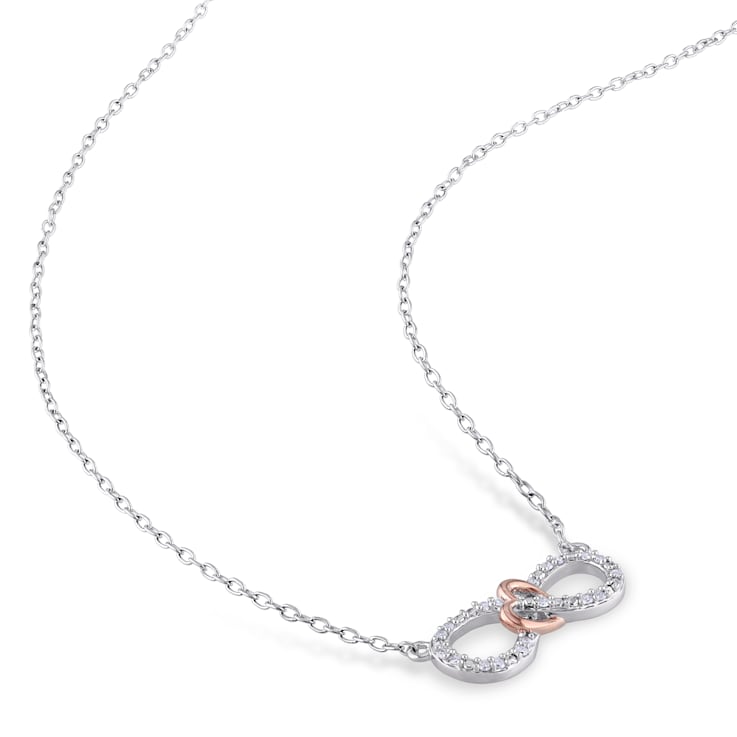1/10 CT TW Diamond Infinity Heart Necklace in 2-Tone Pink and White
Sterling Silver