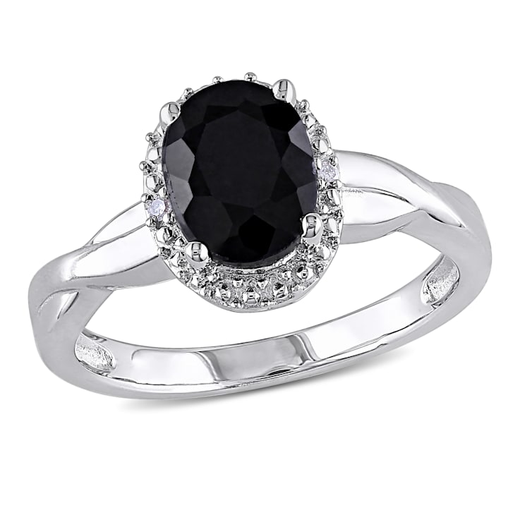 1 3/5 CTW Black Sapphire and Diamond Crossover Ring in Sterling Silver
