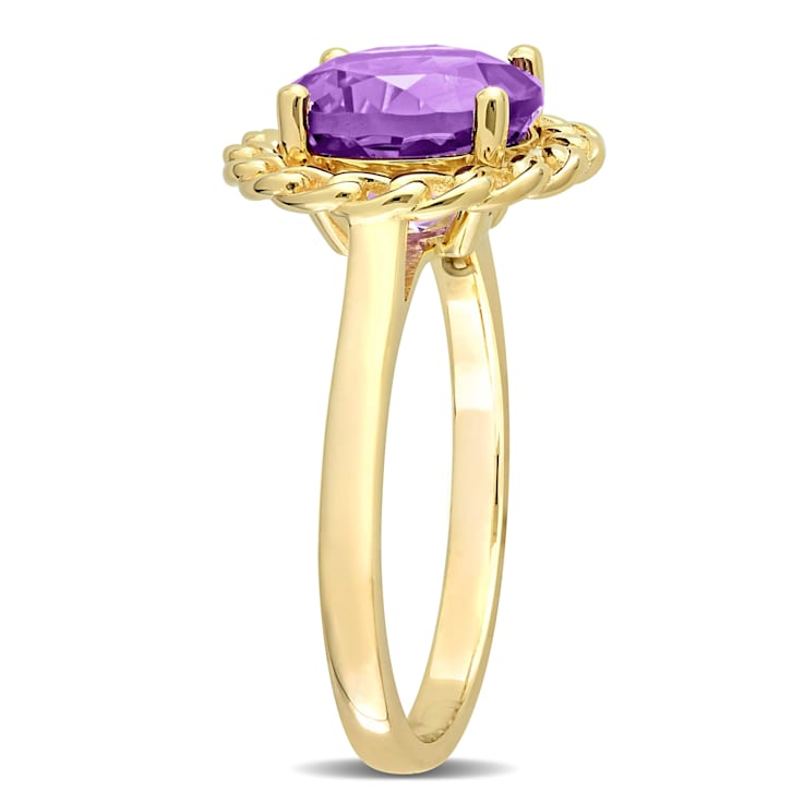 2 1/4 CT TGW African-Amethyst Halo Link Ring in Yellow Plated Sterling Silver