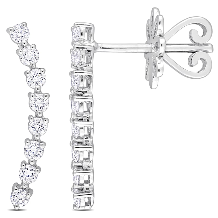 2/5 CT TW Diamond Curved Line Earrings in 14K White Gold