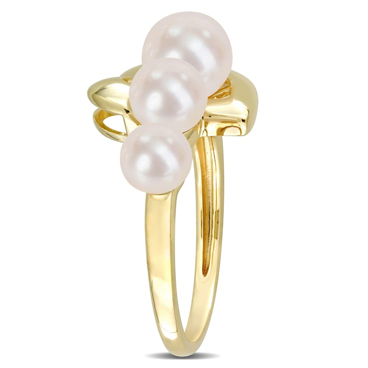 5-7.5MM Freshwater Cultured Pearl Heart Ring in Yellow Plated Sterling Silver