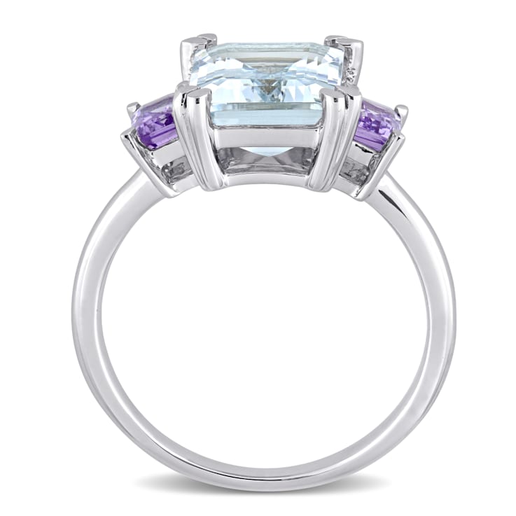 3 2/5 CT TGW Aquamarine and Rose de France 3-Stone Cocktail Ring in
Sterling Silver