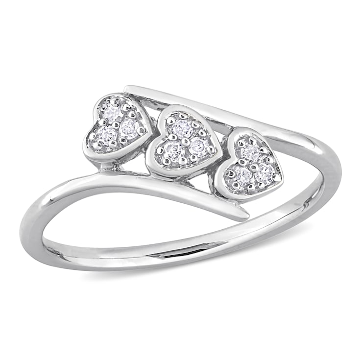 1/10 CT TW Diamond Triple Heart Bypass Promise Ring in Sterling Silver