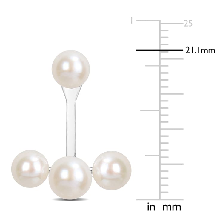 5-6.5MM Freshwater Cultured Pearl Dangle Earrings in 14K White Gold