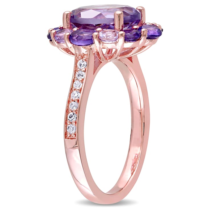3 3/4 CT TGW Multi-Gemstones Floral Ring in Rose Gold Plated Sterling Silver