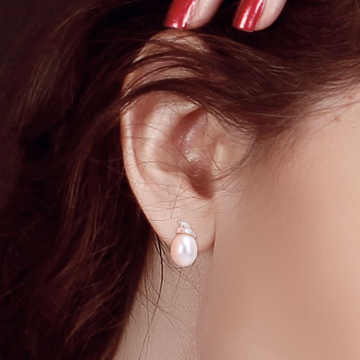 6.5-7 MM Freshwater Cultured Pearl and Diamond Accent Swirl Stud
Earrings in Sterling Silver