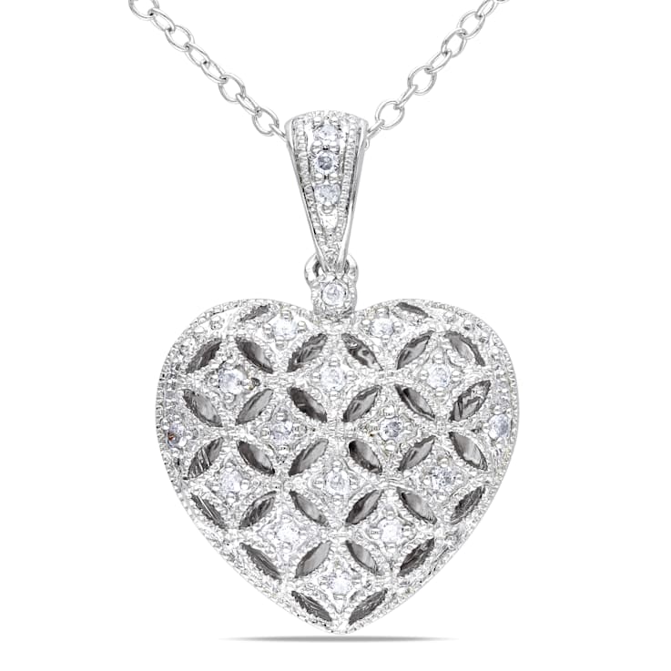 1/7 CT TW Diamond Heart Pendant with Chain in Sterling Silver