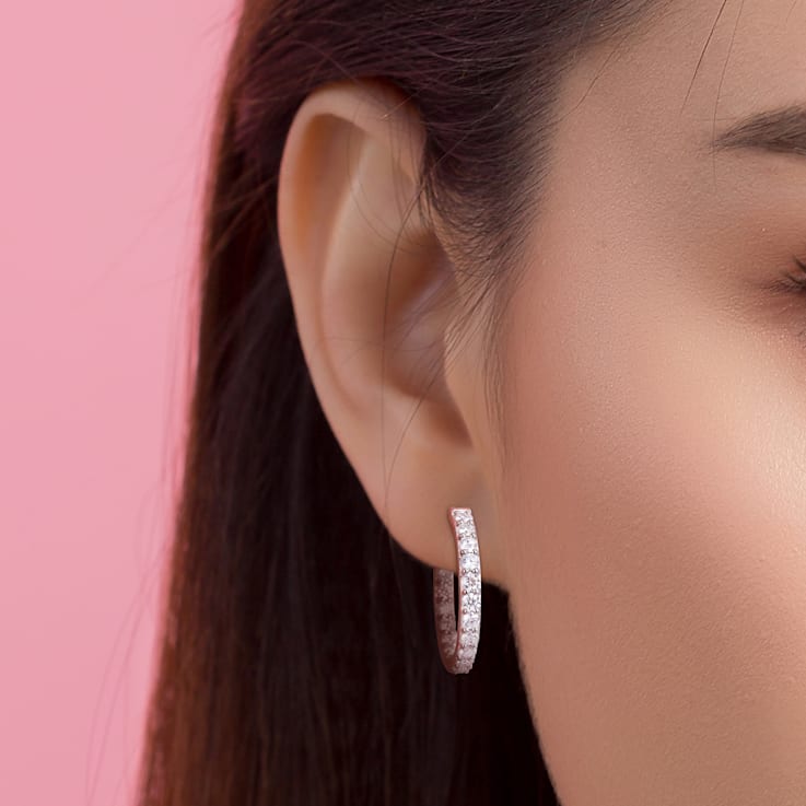 2 1/2 CT DEW Created Moissanite Beaded Hoop Earrings in 10K White Gold
