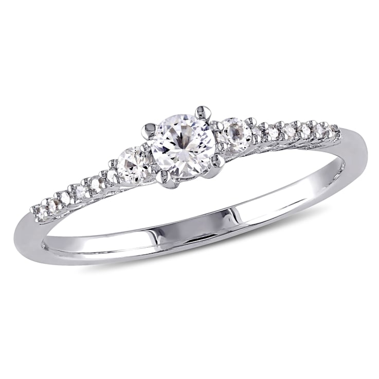 1/3 CT TGW Created White Sapphire and Diamond Accent Engagement Ring in
Sterling Silver