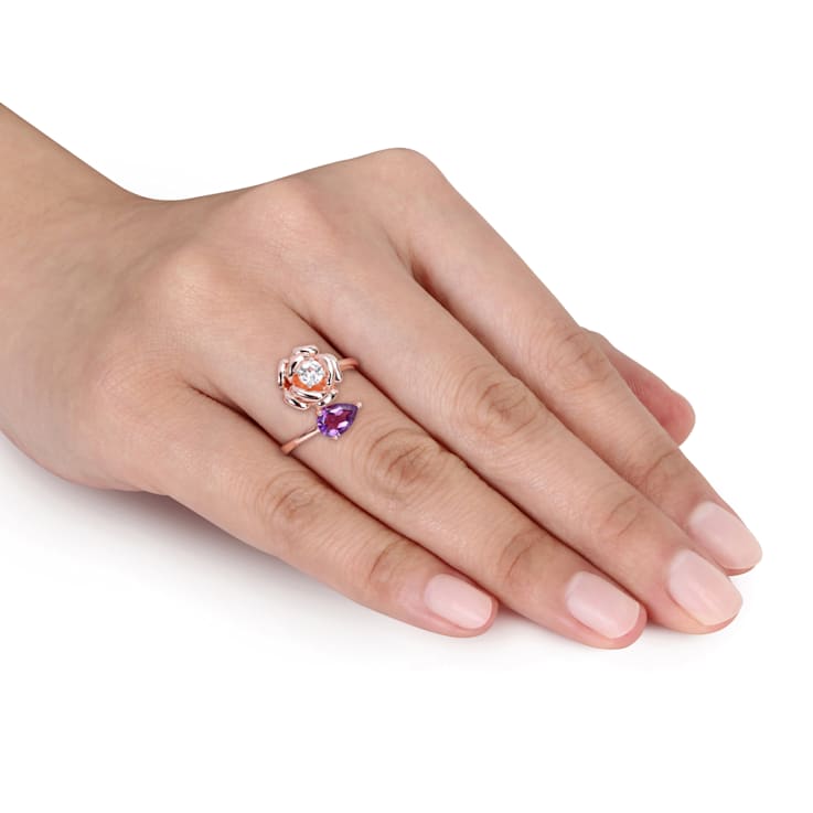 1 CT TGW Africran-Amethyst and Topaz 2-Stone Rose Ring in Rose Plated
Sterling Silver