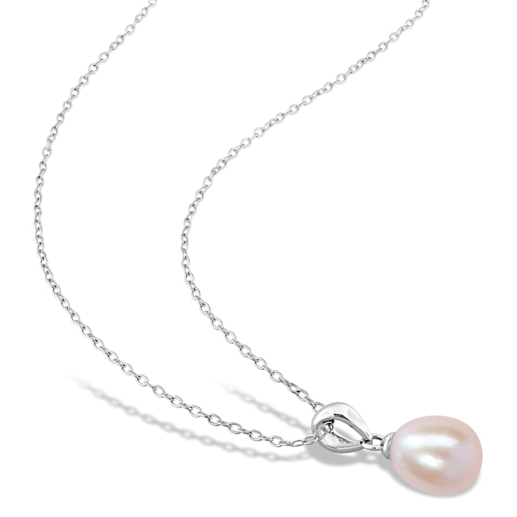 5.5-8.5MM Pink Freshwater Cultured Pearl Earrings & Pendant Set in
Sterling Silver