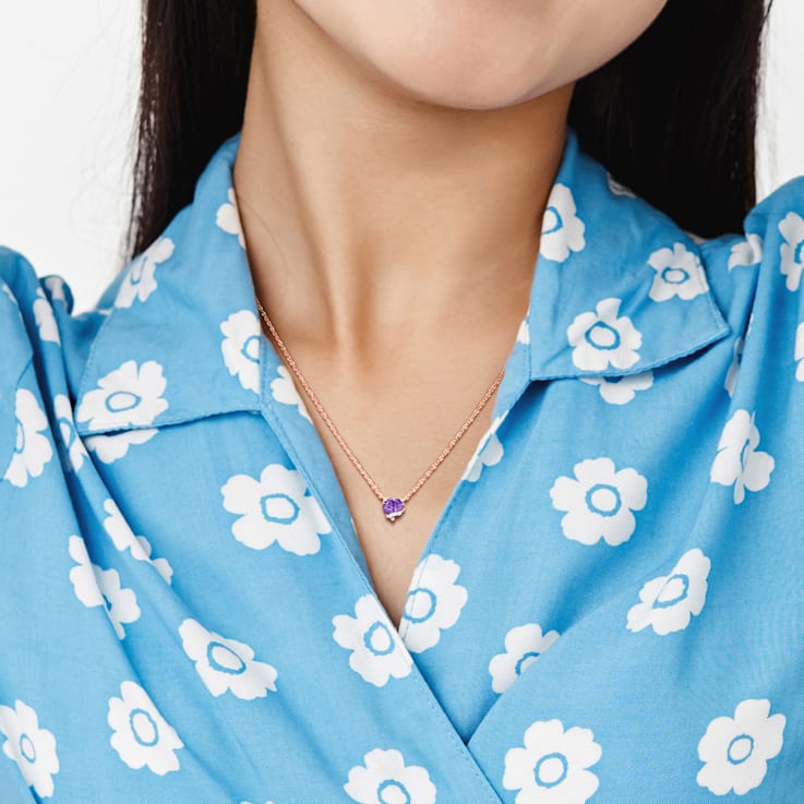 3/5 CT TGW Amethyst and Diamond Accent Heart Swirl Necklace in Rose
Plated Sterling Silver