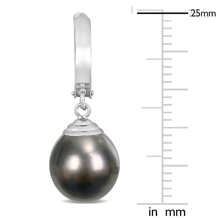 9-9.5MM Tahitian Cultured Pearl Drop Earrings in 14K White Gold