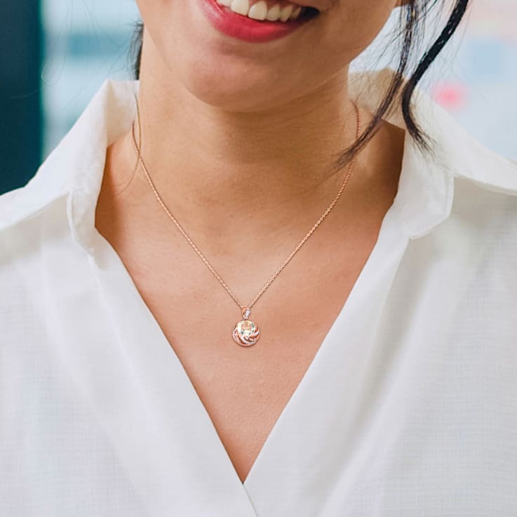 1 7/8 CT TGW Multi-Gemstones and Diamond Accent Pendant with Chain in
Rose Plated Sterling Silver