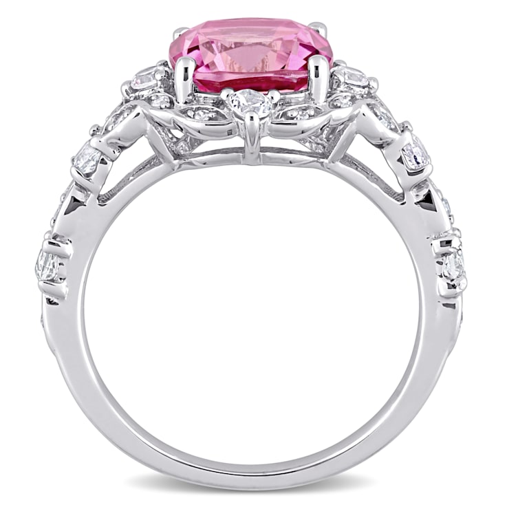 3 CT TGW Pink Topaz and White Sapphire with Diamond Accent Vintage Halo
Ring in 10K White Gold