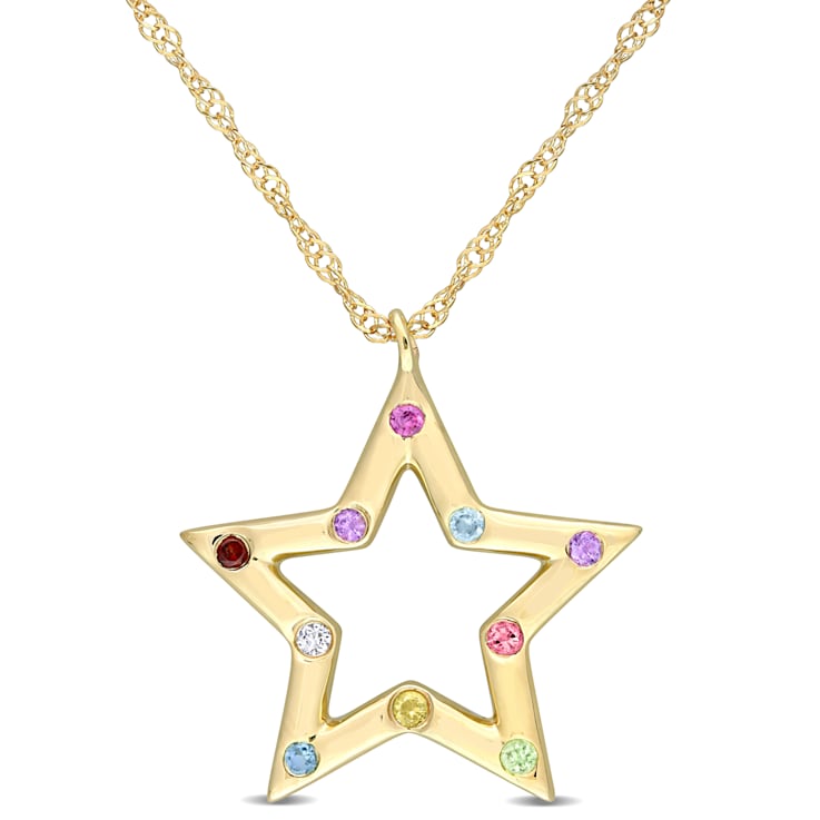 1/4 CT TGW Multi-Color Gemstone Star Pendant with Chain in 10K Yellow Gold