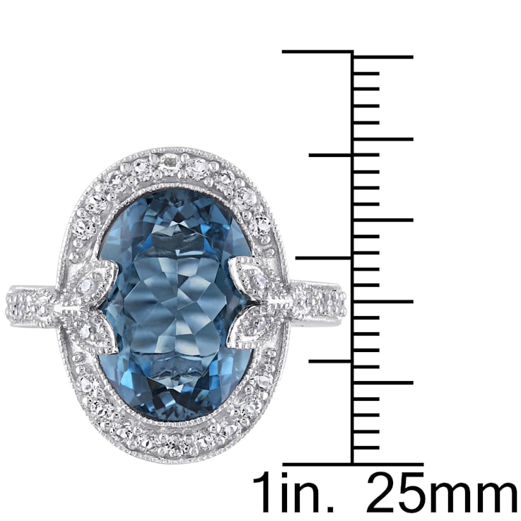 7 7/8 CT TGW London Blue and White Topaz with Diamond Accent Cocktail
Ring in Sterling Silver