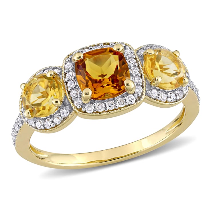 1 3/4 CTW Citrine, Madeira Citrine and 1/3 CT TW Diamond Ring in Yellow
Plated Sterling Silver