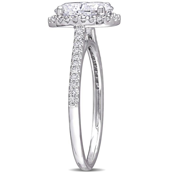 2 CT DEW Created Moissanite and 1/4 CT TW Diamond Halo Engagement Ring
in 14K Gold