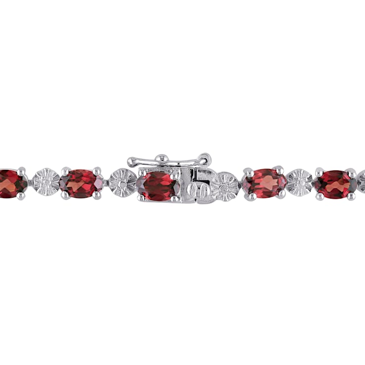 9 7/8 CT TGW Garnet and Diamond Accent Bracelet in Sterling Silver
