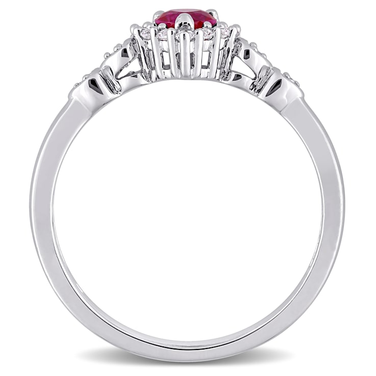 2/5 CT TGW Created Ruby, Created White Sapphire and Diamond Accent Halo
Ring in Sterling Silver