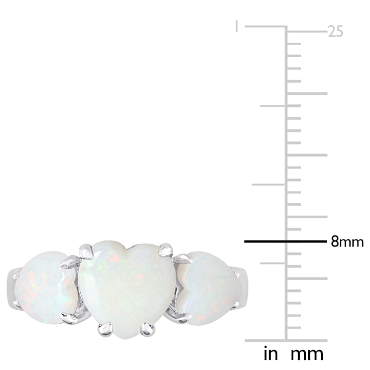 2 1/5 CT TGW Opal 3-Stone Heart Ring in Sterling Silver