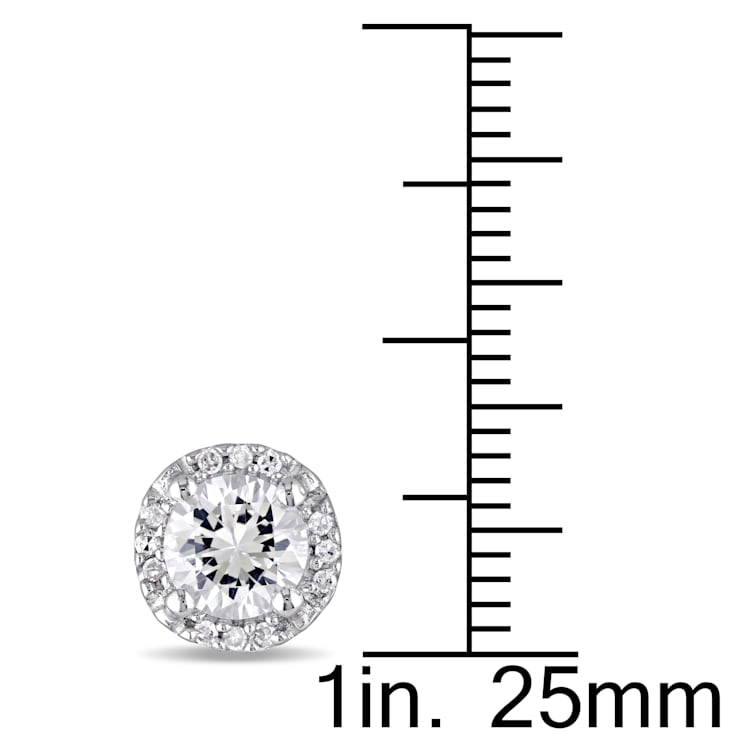 1-1/3ctw Created White Sapphire and Diamond Accent Halo Stud Earrings in
Sterling Silver