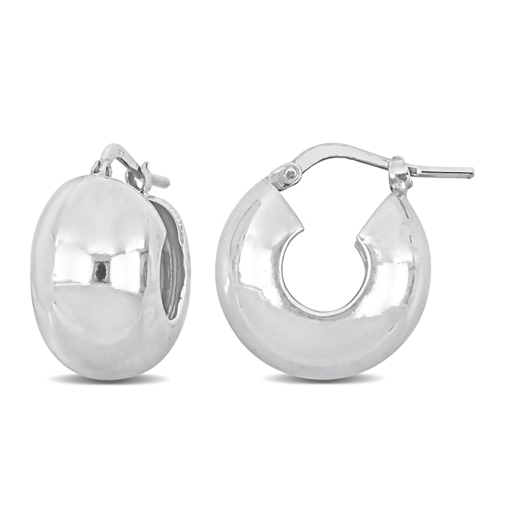 18MM Wide Huggie Polished Earrings in Sterling Silver