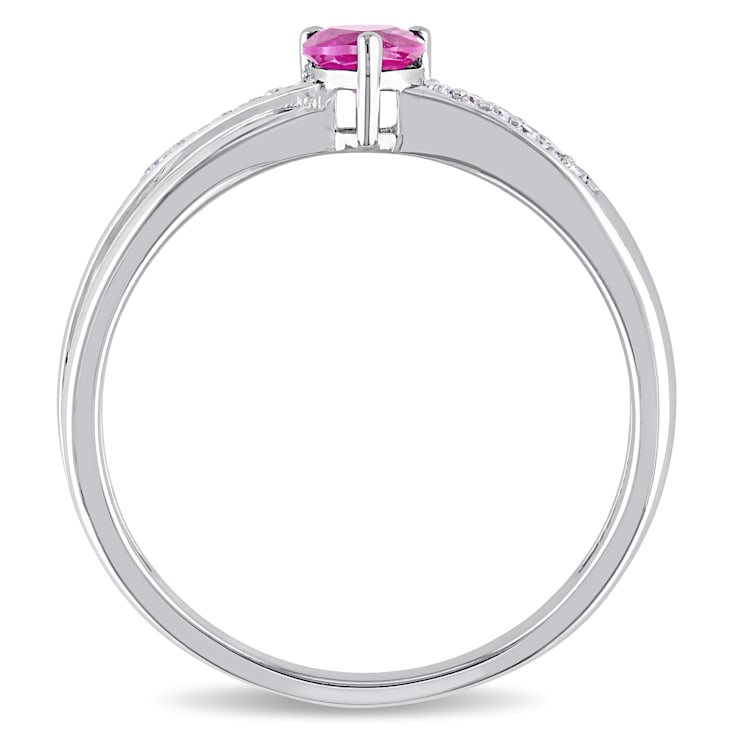 1/3 ctw Created Ruby and Diamond Accent Heart Ring in Sterling Silver