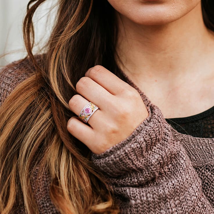 2 1/2 CT TGW Multi-Color Sapphire, Tsavorite and 1/2 CT TW Diamond
Cluster Ring in 14K Yellow Gold