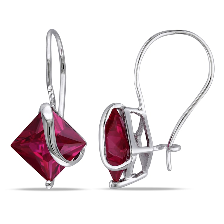 4 1/5 CT TGW Created Ruby Euro Back Earrings in 10K White Gold