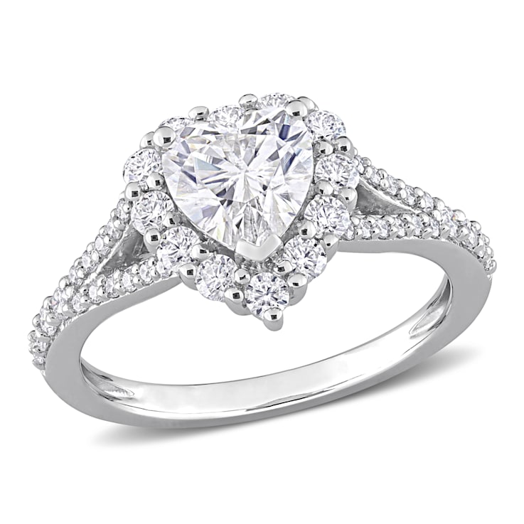 1 1/2 CT DEW Created Moissanite Heart Halo Engagement Ring in Sterling Silver