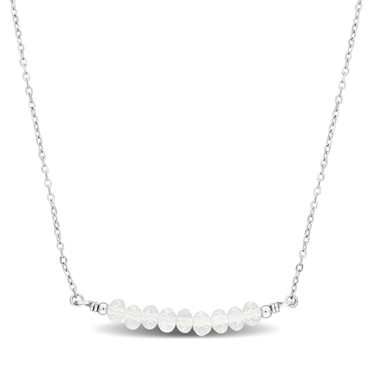 5/8ctw White Topaz Bead Bar Necklace in Sterling Silver