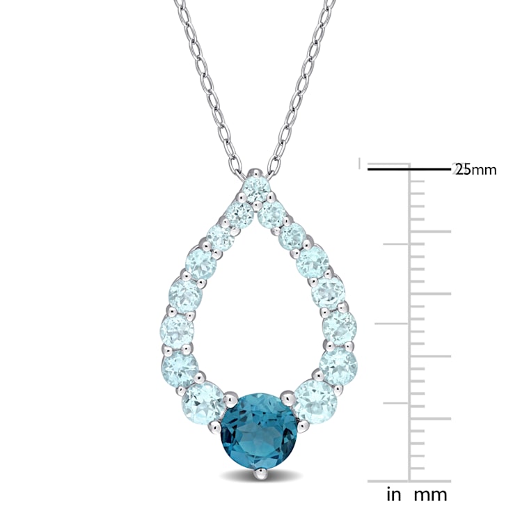 2 3/4 CTW London Blue and Sky Blue Topaz Graduated Open Teardrop
Sterling Silver Pendant with Chain