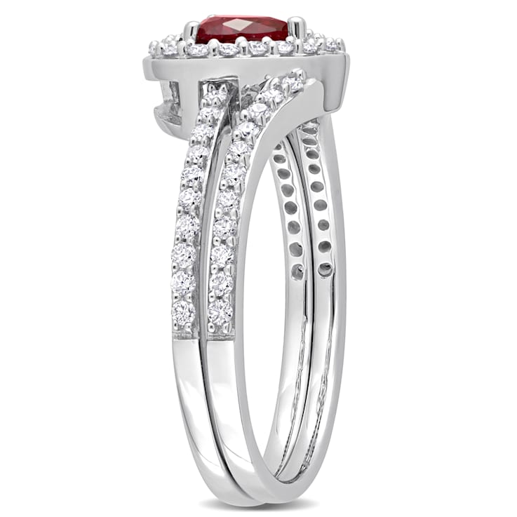 5/8 CT TGW Created Ruby and 1/2 CT TW Diamond Bridal Ring Set in 10K
White Gold