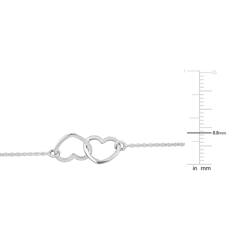 Double Heart Charm Chain Bracelet in Sterling Silver