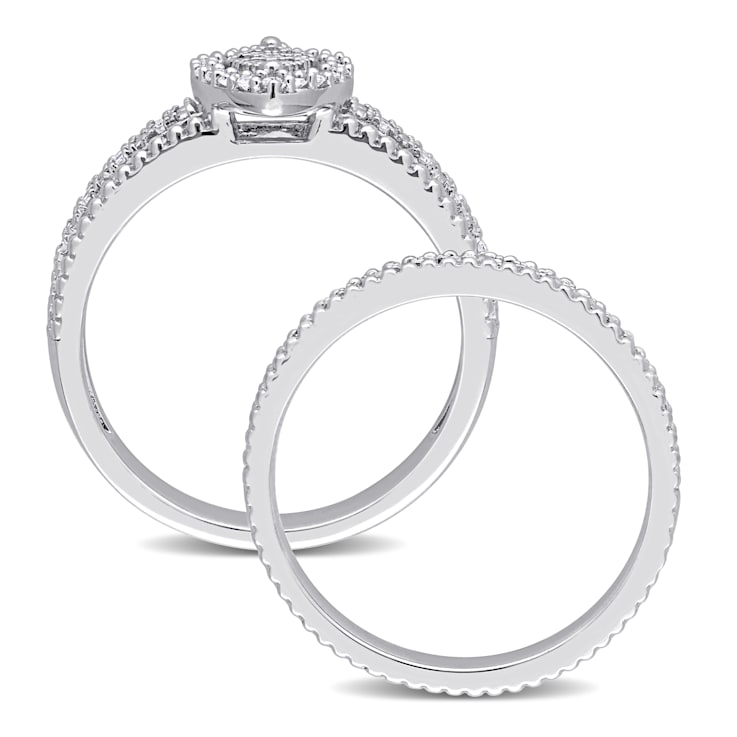 1/3 CT TW Diamond Marquise Shape Cluster Bridal Set in Sterling Silver