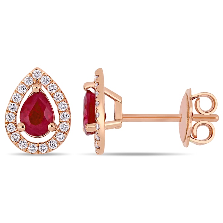 7/8 CT TGW Ruby-CN and 1/5 CT TW Diamond Teardrop Halo Stud Earrings in
14K Rose Gold