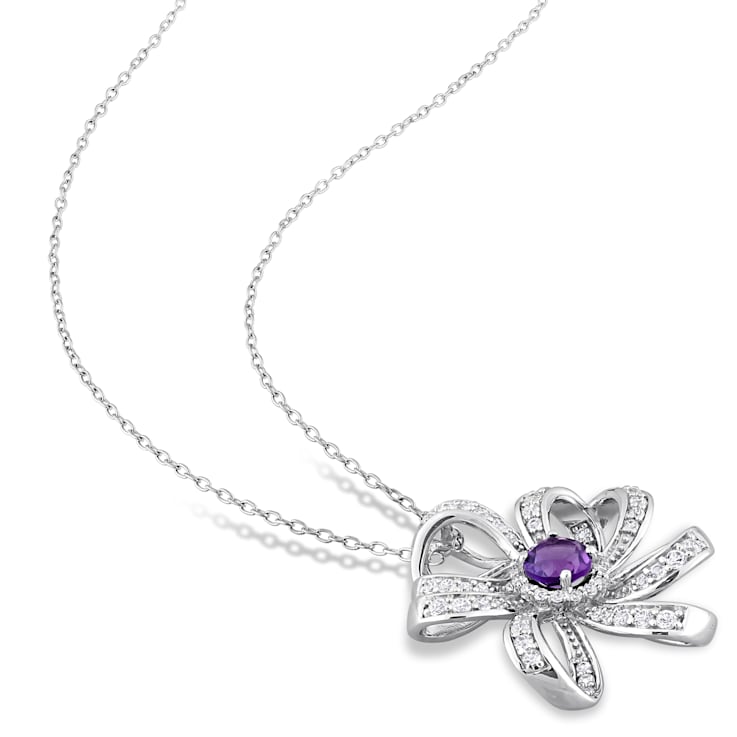 2 CT TGW African Amethyst and White Topaz Flower Pendant with Chain in
Sterling Silver