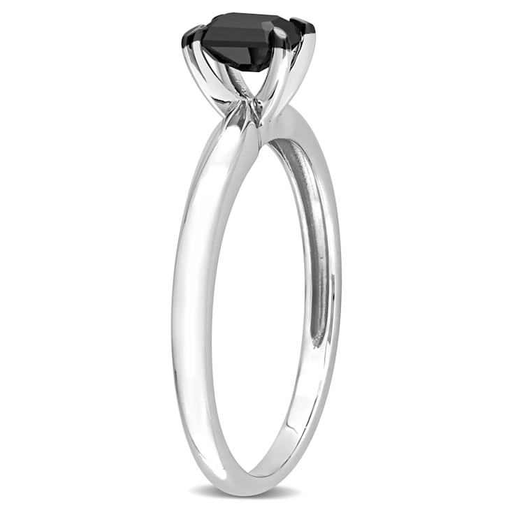 1/2 ct Black Diamond Solitaire Engagement Ring in 14K White Gold