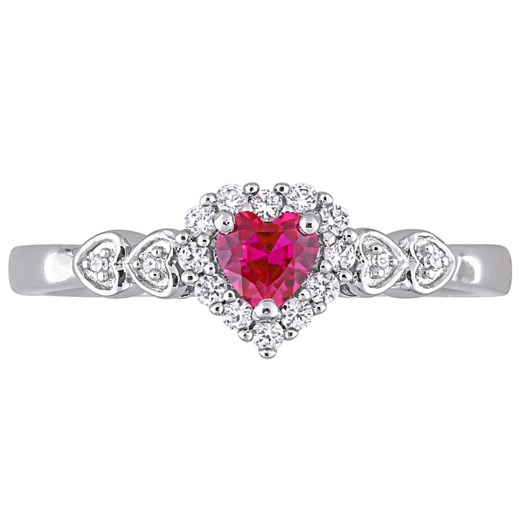 2/5 CT TGW Created Ruby, Created White Sapphire and Diamond Accent Halo
Ring in Sterling Silver