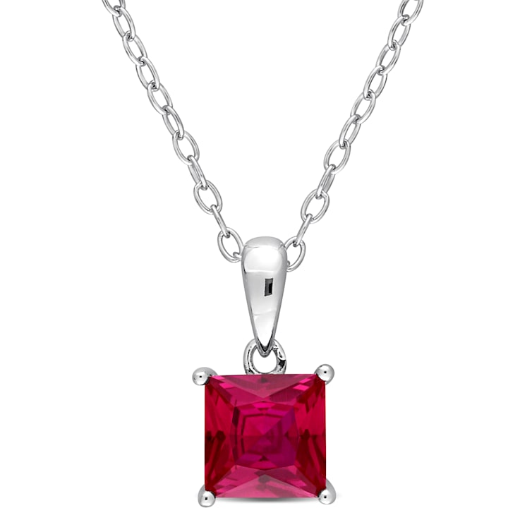 1 1/2 CT TGW Created Ruby Solitaire Pendant with Chain in Sterling Silver