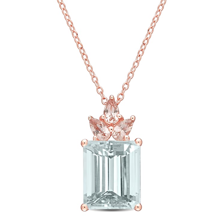 6 1/3 CT TGW Ice Aquamarine and Morganite Drop Pendant with Chain in
Rose Plated Sterling Silver