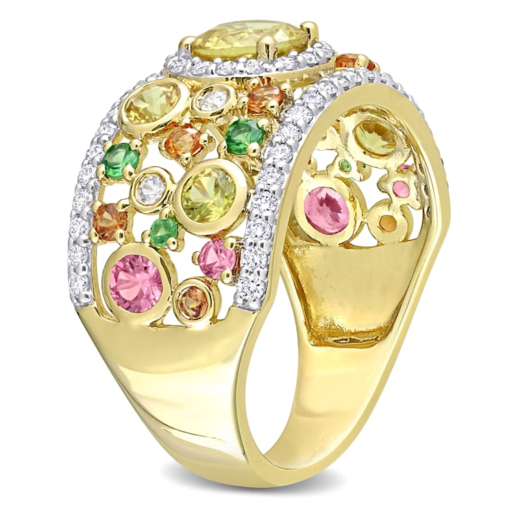 2 3/5 CT TGW Multi-Color Sapphire, Tsavorite and 1/2 CT TW Diamond Halo
Ring in 14K Yellow Gold