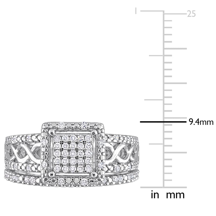 1/3 CT TW Diamond Square Halo Infinity Bridal Set in Sterling Silver
