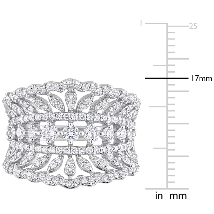 1 1/5 CT TGW Lab Grown Diamond Crown Design Wide Ring in 14K White Gold