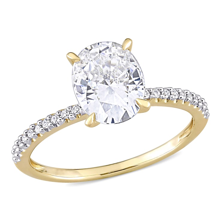 2 CT DEW Created Moissanite and 1/10 CT TW Diamond Engagement Ring in
14K Yellow Gold