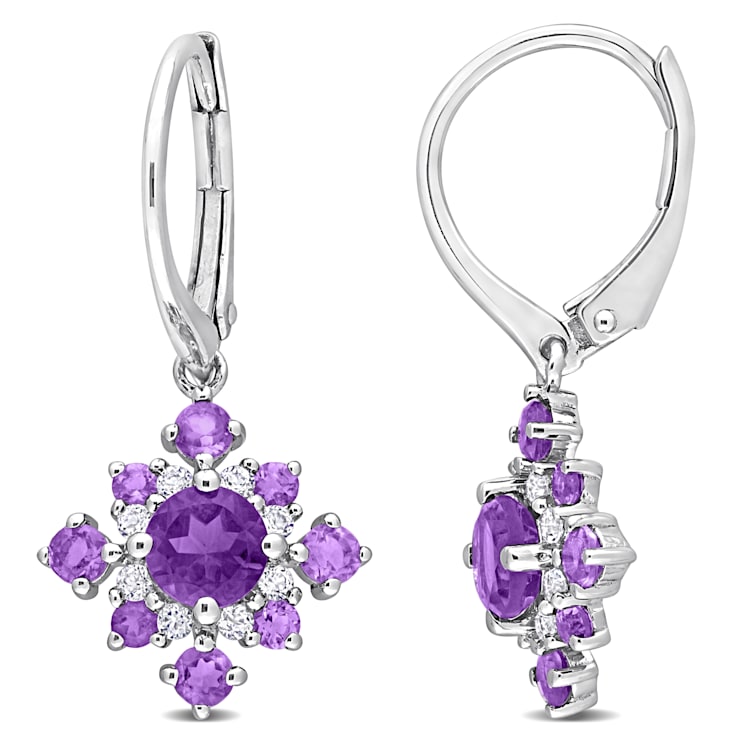 2 1/10 CT TGw Multi Gemstone Cluster Earrings in Sterling Silver